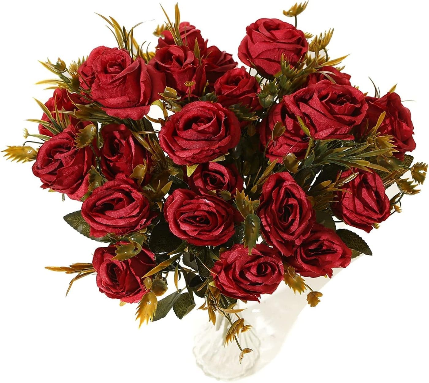 Dekorly Artificial Fake Faux Flowers Rose Bunch for Wedding, Home, Party, Restaurant, Bouquet | Height : 30CM | Pack of 2 | Color : Red