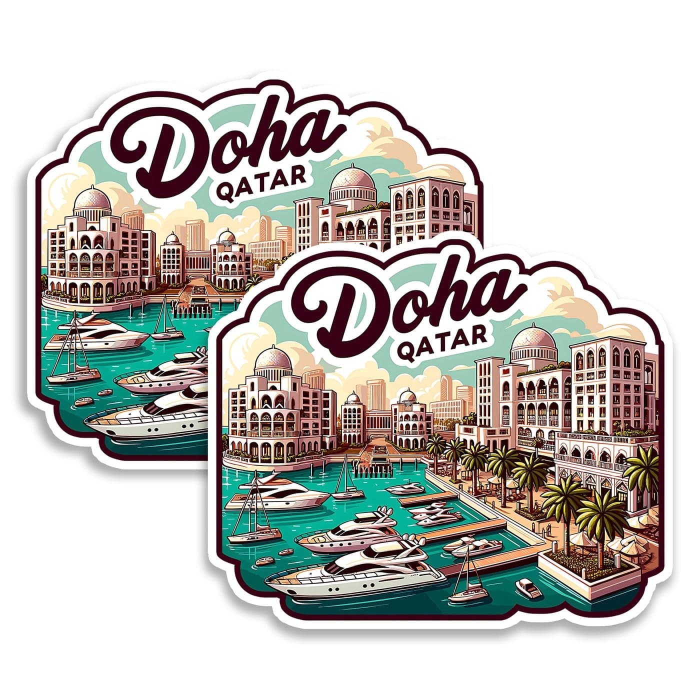 Doha Qatar Magnet 4 Inch 2Pack City Middle East Strong Vinyl Decorative Travel Magnets for Fridge Locker Kitchen Office Cute Fun Aesthetic Cool Durable LongLasting Souvenir ID44999