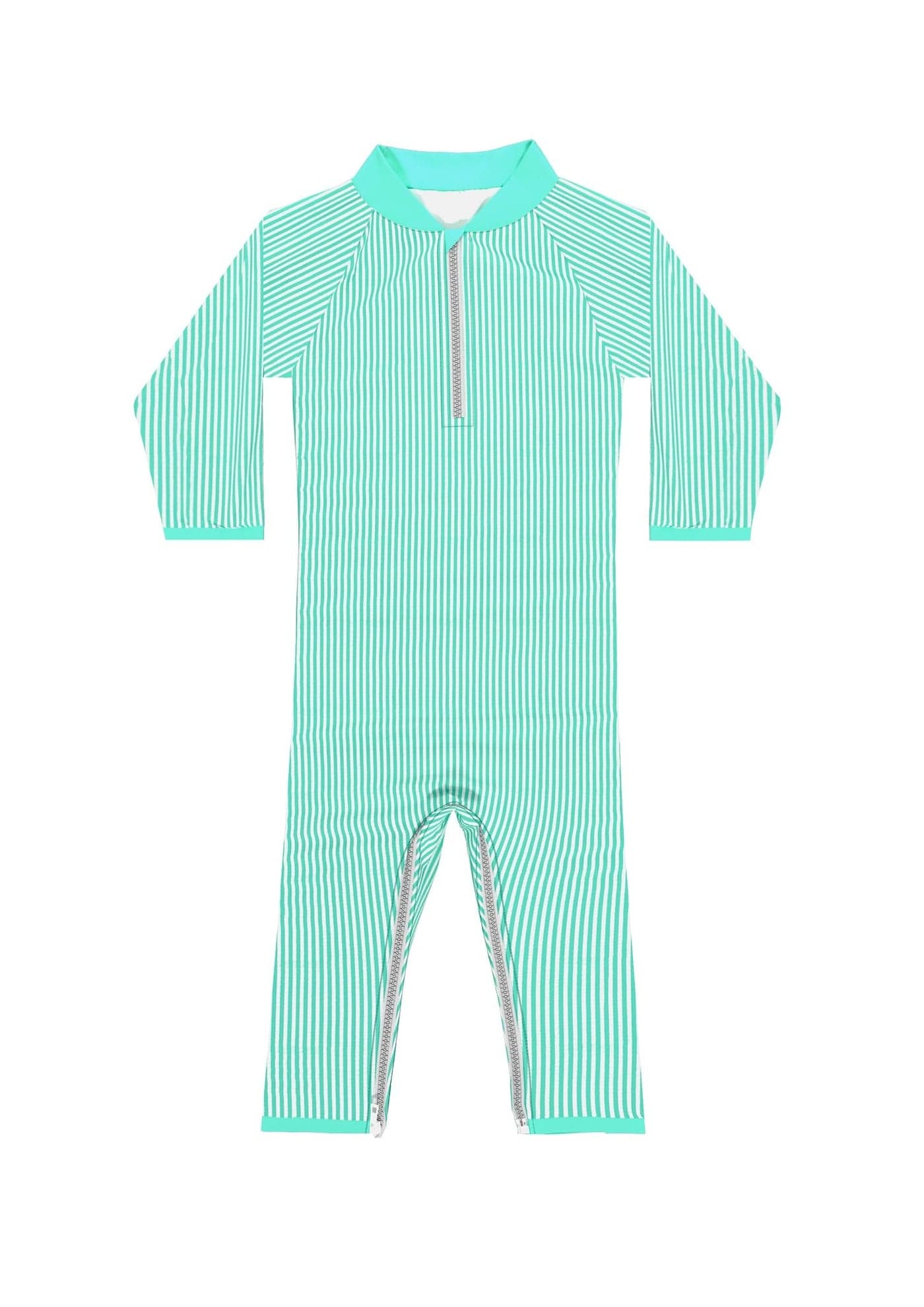 weVSwe Toddler Swimsuit Boy UPF 50+ Sun Protection Rash Guard with Crotch Zipper Long Sleeve Baby Bathing Suit Beach Wear Light Green Stripe 18-24 Months