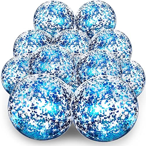 Lewtemi 12 Pcs Inflatable Glitter Beach Balls 16 Inch 24 Inch Shiny Giant Confetti Balls Swimming Pool Beach Blow up Balloon for Outdoor Summer Party Wedding DecorBlue
