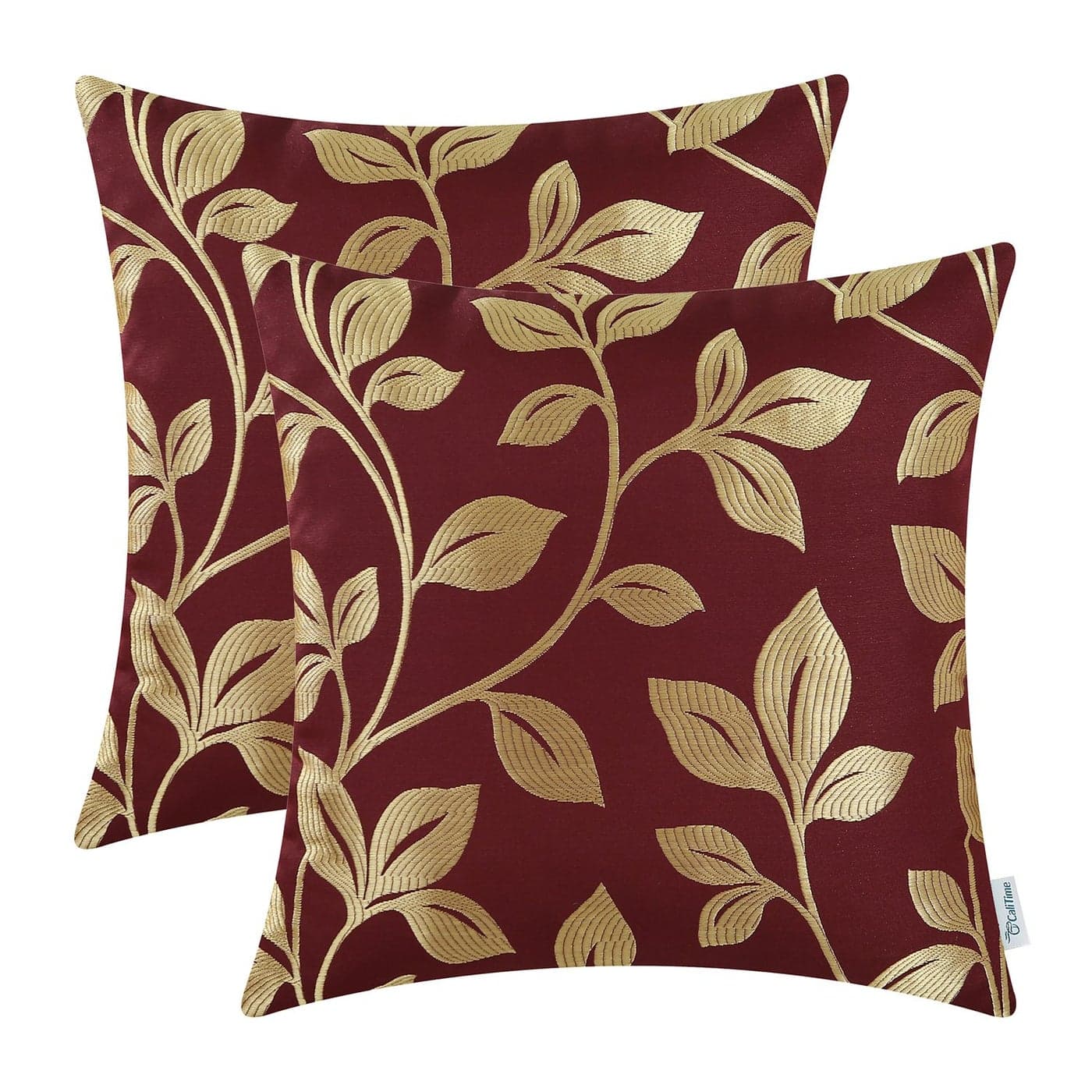 CaliTime Throw Pillow Covers Pack of 2 Cute Growing Leaves Cushion Cases Shells for Couch Sofa Home Decoration 18 X 18 Inches BurgundyGold