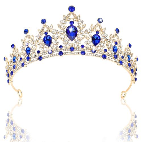 CIEHER Royal Blue Crown Crystal Tiaras for Women Queen Crown Princess Tiara Blue Tiara for Birthday Wedding Halloween