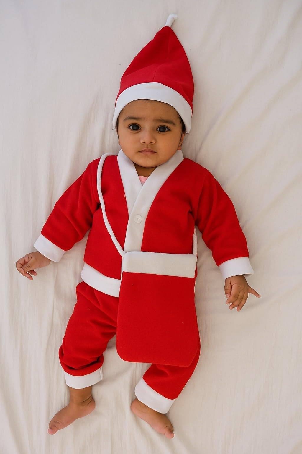 Sassyvilla 1 Years to 1.5 year Santa Claus Dress For Kids Christmas Dress for toddlers baby boy xmas dresses With Jacket, Pant, Cap and Pouch For New Born Baby Girl & Baby Boy, Christmas Costume