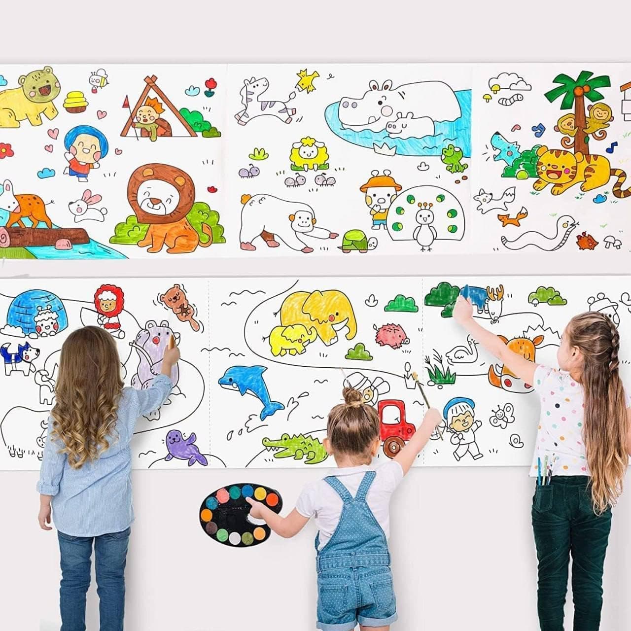 Drawing Paper Roll for Kids 30x300 CM Large Poster Colouring for Markers Pencils Paints Art Paper Crafts Sheet Wall Floor Table Painting Colour Filling Paper Design Animal World Educational 104