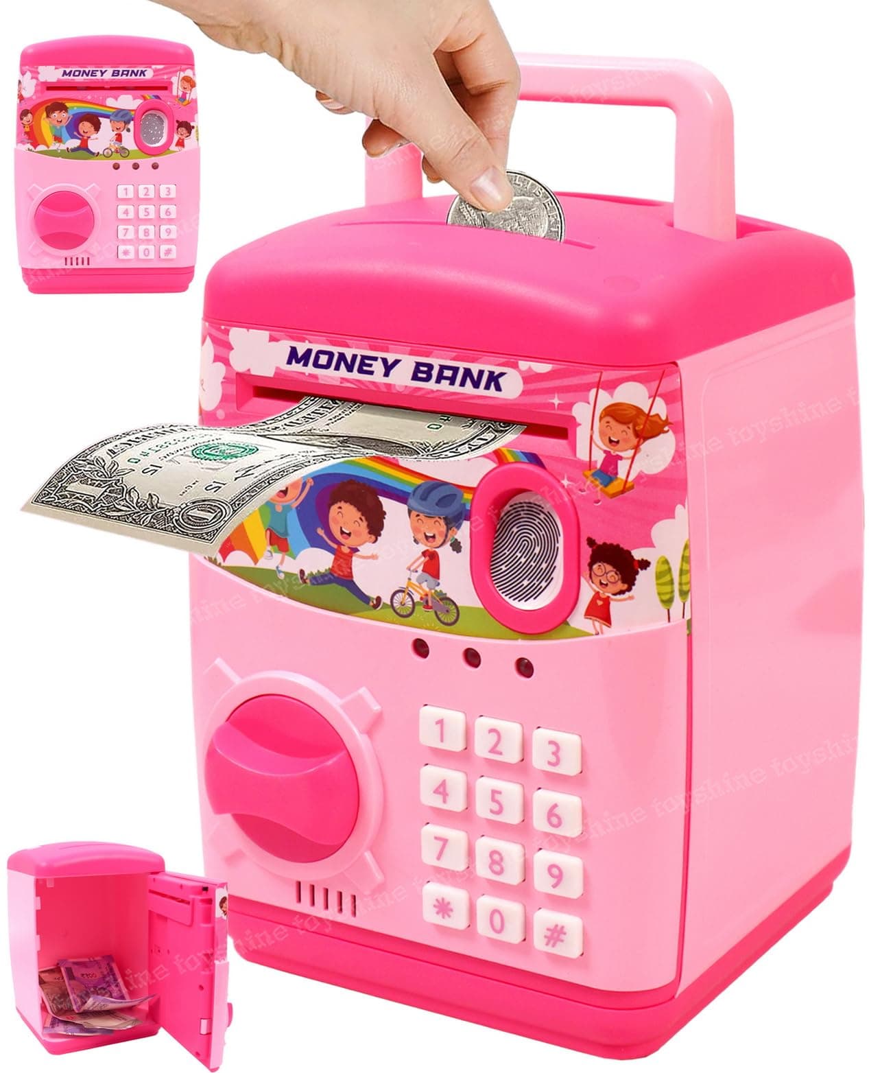 Toyshine Money Safe Kids With Finger Print Sensor Piggy Savings Bank With Electronic Lock, Blue(Modern)