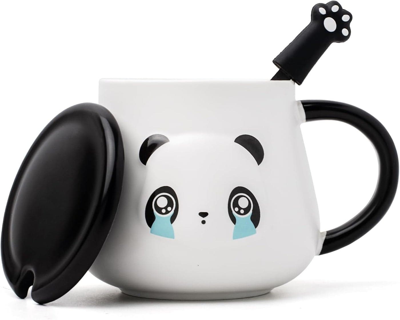 Funny Panda Mug, Panda Coffe Mugs with Lid & Spoon, Cute Panda Ceramic Coffee Mug, 15oz Kawaii Panda Cup Gifts for Girls Women Men Kids