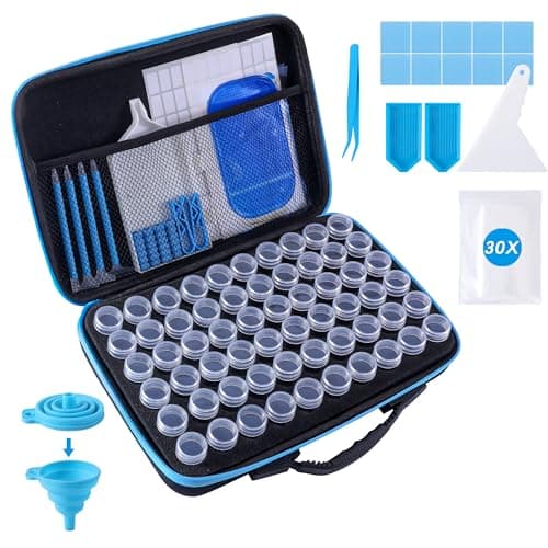 LYMUSUMI Diamond Art Storage Containers 60 Slots Diamond Painting Accessories and Tools Portable Bead Organizer Boxes for Adults(Blue)