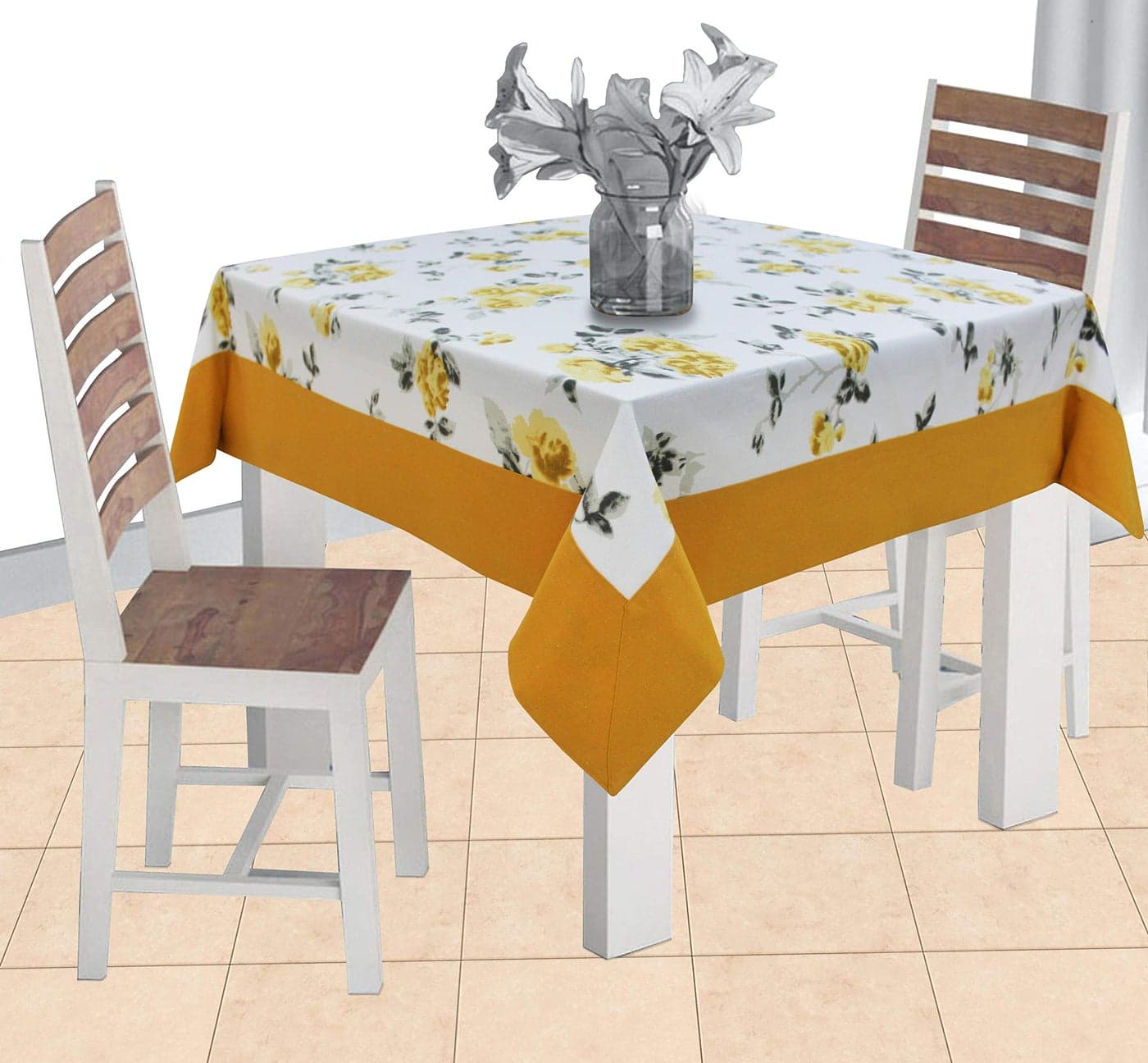 AIRWILL Cotton Floral Pattern 2 Seater Table Cloth Pack of 1 pc (Yellow)