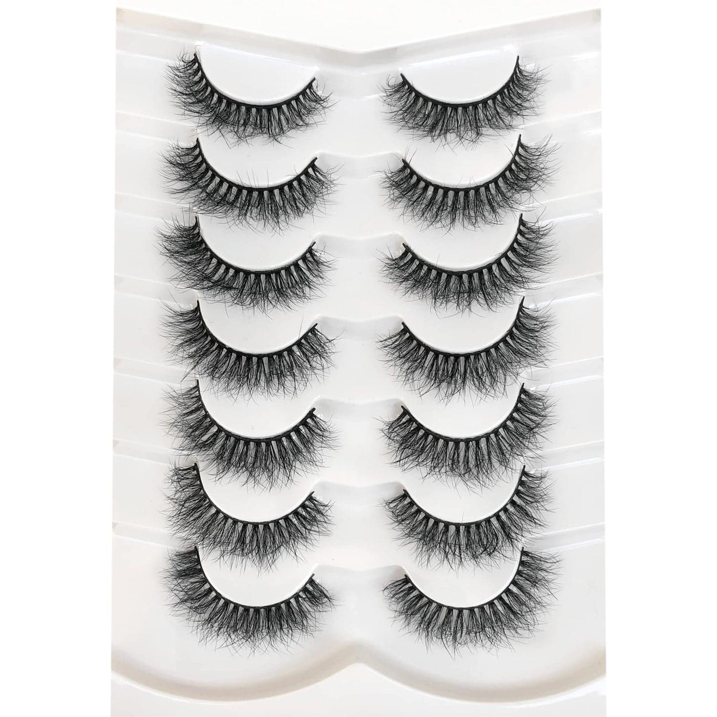 Pooplunch False Eyelashes Natural Volume 8D Faux Mink Lashes Wispy Short Fake Eye Lashes Strips 7 Pairs Pack