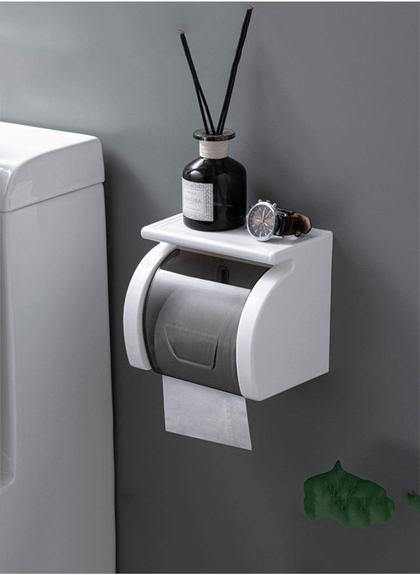 Self Adhesive Toilet Paper Holder with Shelf, Waterproof Toilet Paper Holder Wall Mount, Bathroom Toilet Paper Holder, Toilet Paper Roll Holder for Bathroom and Washroom, White