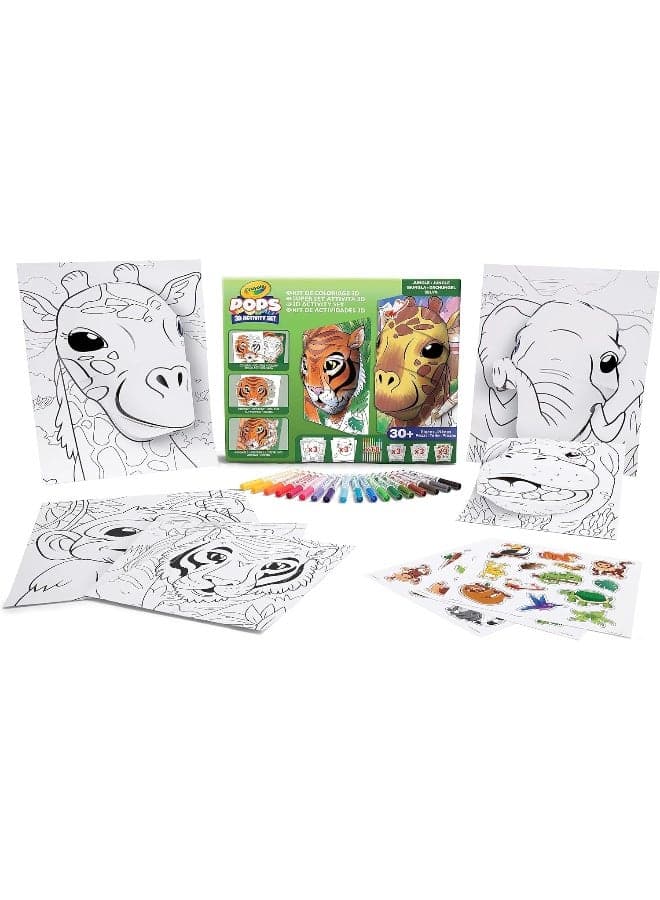 Crayola - Pops Super Set - Jungle | Creative Building Kit for Kids - Includes 3 Extra-Large Pops Cards (30x37cm) and 3 Large Pops Cards (25x21.6cm) - 7 Skinny Markers | Ages 6+