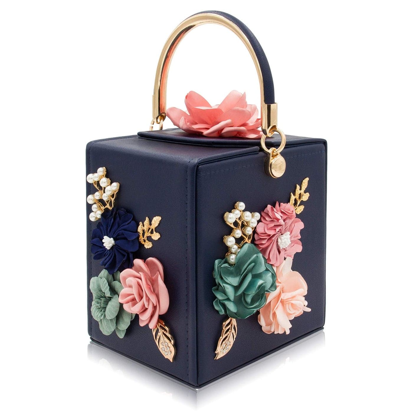 Milisente Evening Clutch Bag for Women Floral Square Box Evening Bags Crossbody Shoulder handBags Flower Wedding Clutch PurseNavy Blue