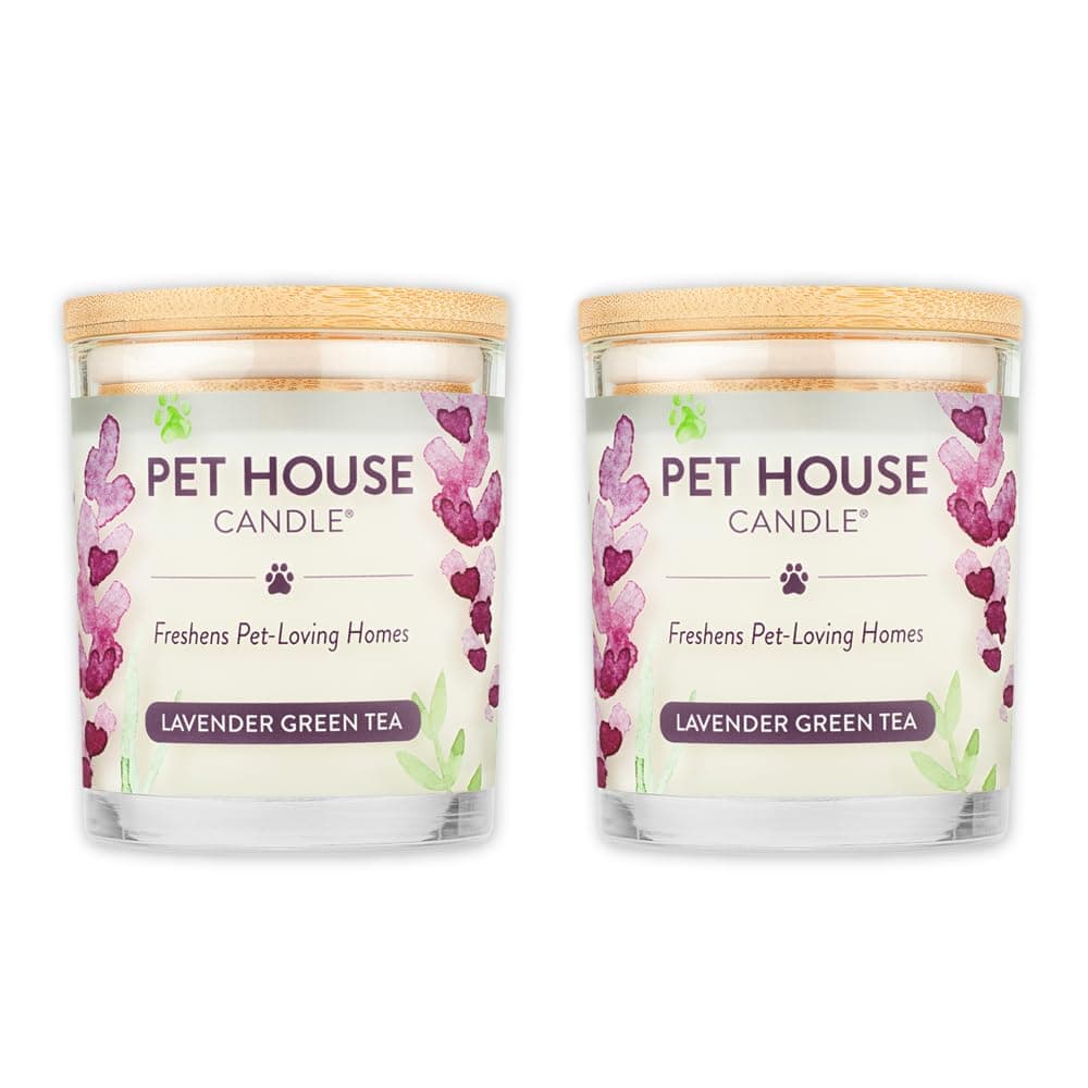 One Fur All Pet House Candles 2 Pack PlantBasedSoy Clean Burning Long Lasting Pet Odor Candle for Home Lavender Green Tea