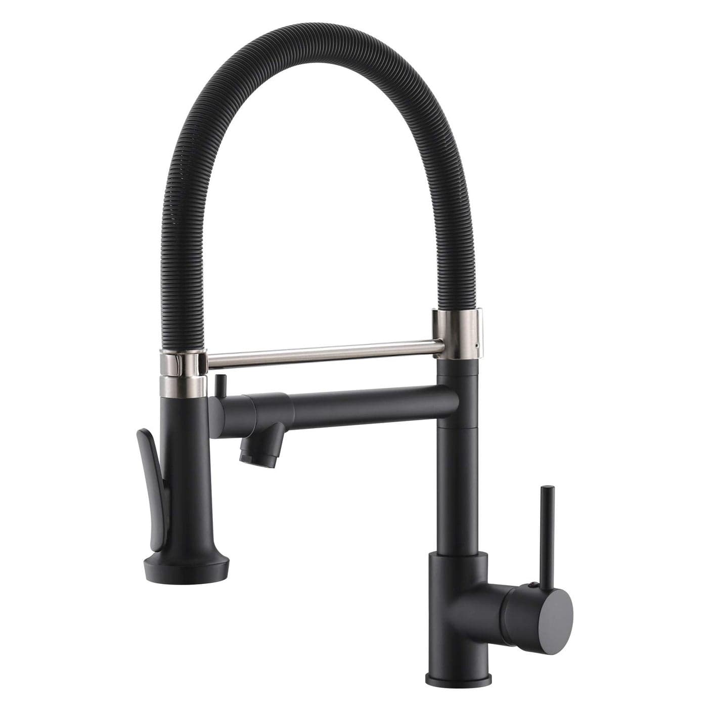 Pull Down Kitchen Faucet with SprayerFapully Commercial Black Spring Kitchen Sink Faucet with Brushed Nickel