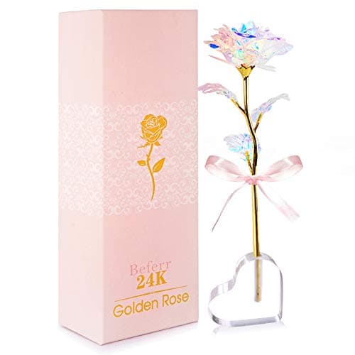 Beferr Gifts for Women Mom Galaxy Rose Glass Crystal Flowers with HeartShaped Base Eternal Roses Forever Flowers Mothers Birthday Gifts for Grandma Daughters Wife Sister Kids