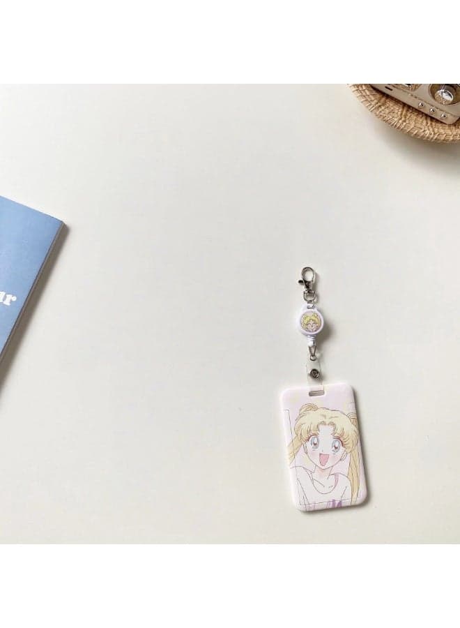 Sailor Moon Themed Retractable Card Holder with Charming Details Adorable Anime Design Effortless Access and Long Lasting Durability for ID and Badge