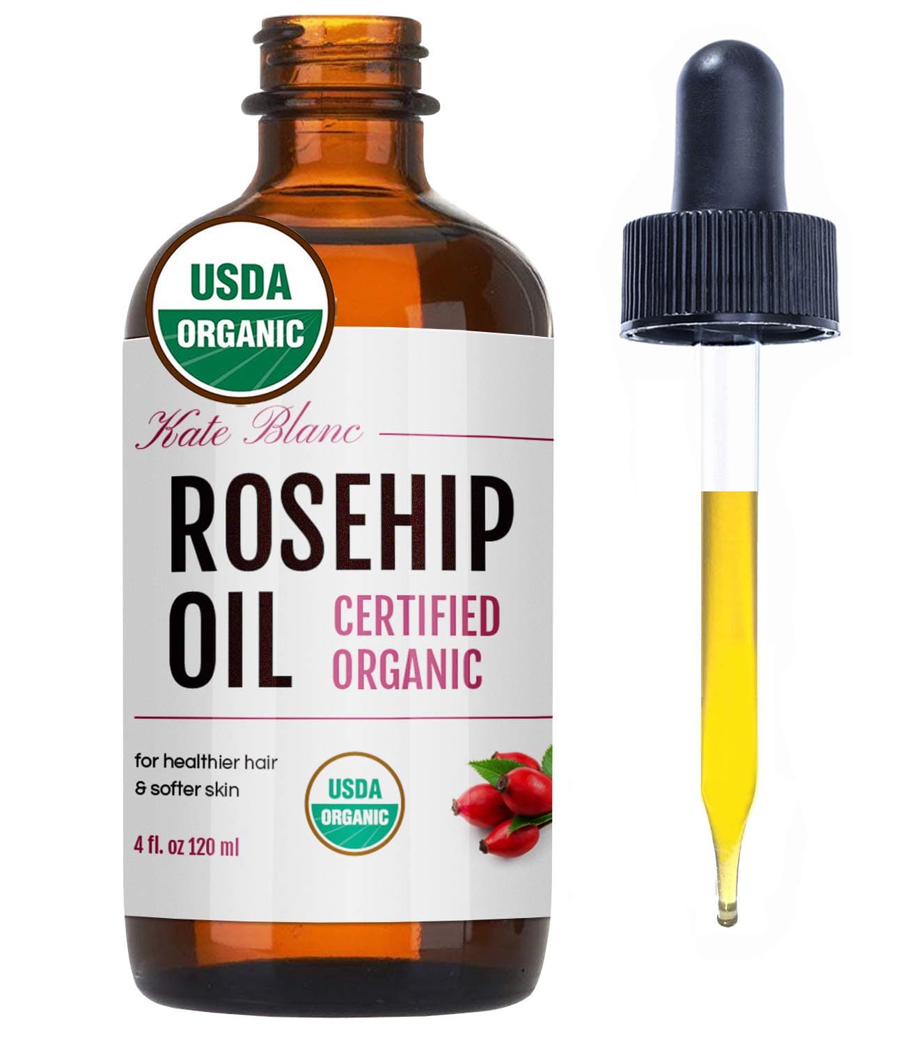 Kate Blanc Cosmetics Rosehip Oil for Face Skin 4oz Organic Pure Cold Pressed Rosehip Seed Face Oil for Facial Gua Sha Massage