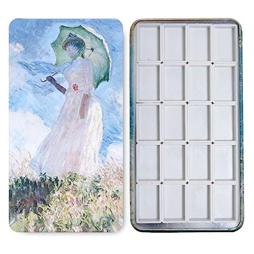 FCLUB 20Piece Empty Watercolor Full Pans Set DIY Metal Palette Tin with 3M Magnetic Squares Portable Paint Tray for Artists and Travel