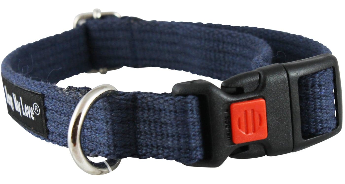 Dogs My Love Cotton Web Adjustable Dog Collar with Locking Device 4 Sizes Blue (Small: Neck 11.5"-15.5"; Width 1/2")