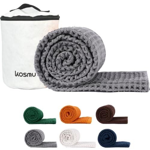 KOSMU Luxury Organic Japanese Cotton Waffle Bath Towel Thick Absorbent Quick Dry Bathroom Towels for Shower Sauna Onsen Hotel Spa Quality GiftReady Smoke Grey Bath Sheet 67 x 34