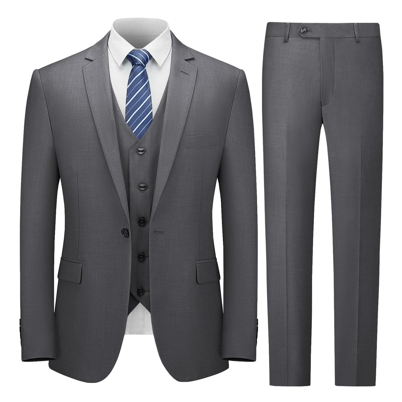 Cooper Nelson Mens Suit Slim Fit 3 Piece Suits for Men One Button Solid Jacket Vest Pants with Tie Tuxedo Set Dark Grey 2XL