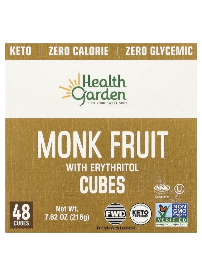 Health Garden, Monk Fruit With Erythritol Cubes, 48 Cubes, 7.62 oz (216 g)