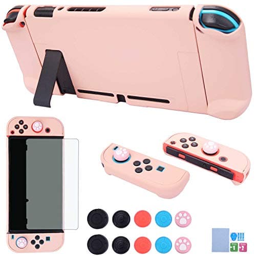 Dockable Case for Nintendo Switch - COMCOOL 3 in 1 Protective Cover Case for Nintendo Switch and Joy-Con Controller with Screen Protector and Thumb grips - Pink