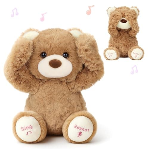 Hopearl Peek A Boo Bear Interactive Repeats What You Say Plush Teddy Bear Toy Musical Singing Talking Stuffed Animal Adorable Electric Animate Gift for Toddlers Brown 11