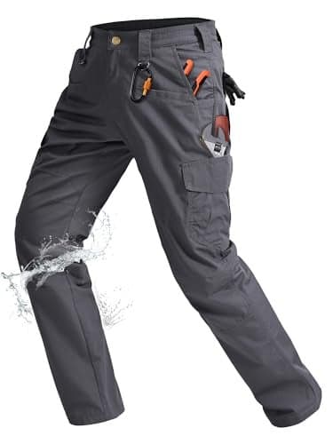 Rapoo Cargo Pants for Men Work Tactical Hiking Military Army Casual Pants for Men with Pockets Water Resistant Mens Ripstop Construction Carpenter Outdoor Pants Outdoor Grey 32Wx34L