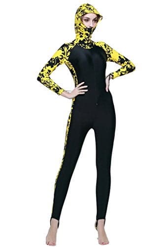 Micosuza One-Piece Rash Guard Swim Surfing Suit Swimsuit for Women Long Sleeve Yellow and Black