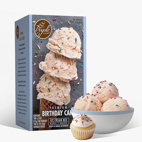Triple Scoop Premium Birthday Cake Ice Cream Mix For Ice Cream Maker Simple Easy Delicious From Gourmet Mix To Maker in 5 Minutes Makes 2 Creamy Quarts Made in USA 1 Pack Birthday Cake