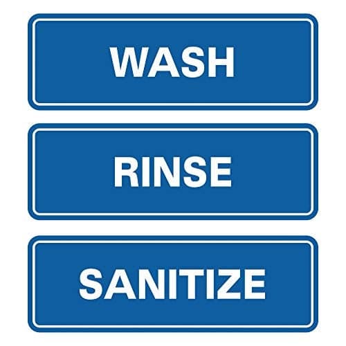 All Quality Standard WASH RINSE SANITIZE Set of 3 Bay Sink Signs - Restaurant & Commercial Kitchen Sink Signs - Easy to Install - Blue (Medium)
