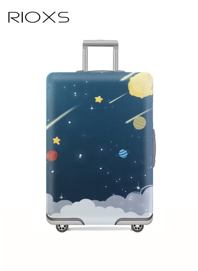 Travel Luggage Cover, Elastic Polyester Thickened Baggage Suitcase Cover, Luggage Protector Skins with Double Opening, Washable Anti-scratch Zippered Universe Printed Luggage Protector Fits for 22-24 Inch Luggage
