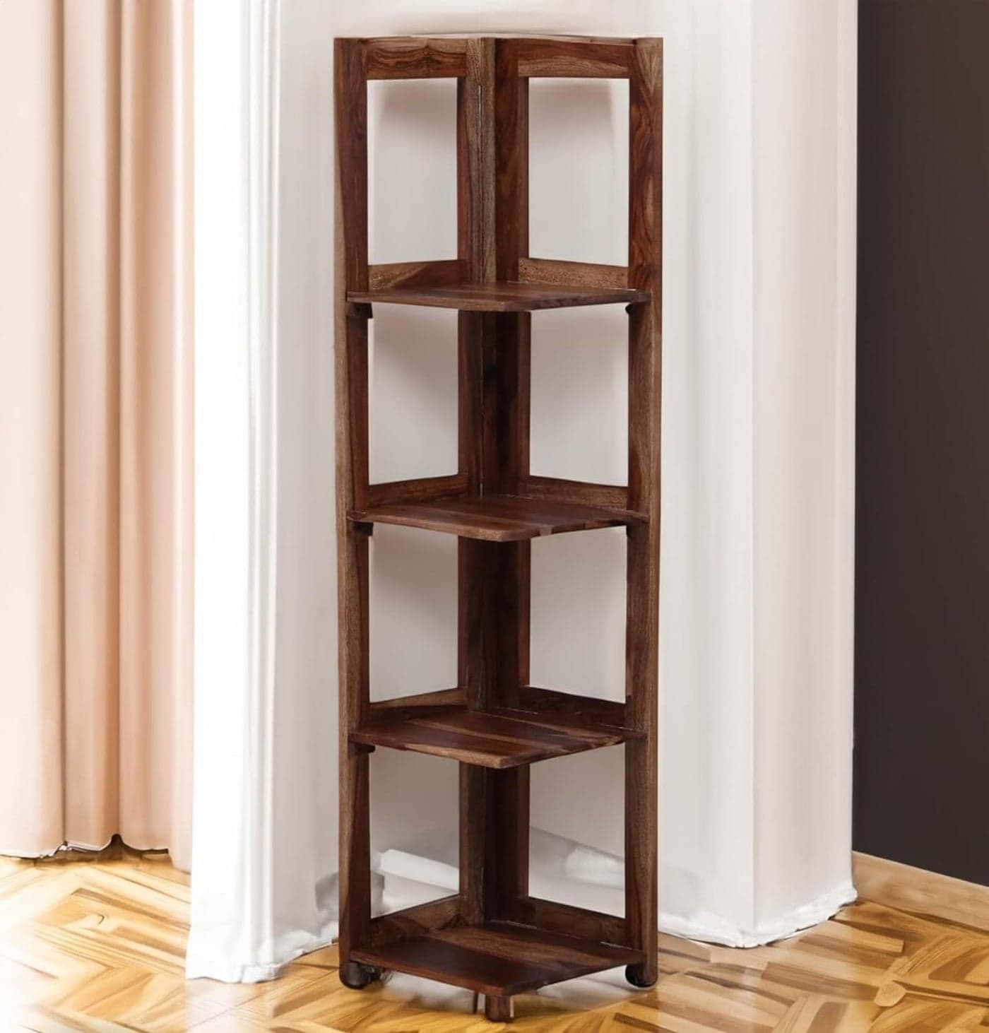 Md Decor Solid Sheesham Wooden Book Shelf| Ladder for Home Decor| Plant Stand | Corner Showcase Storage Shelves for LivingRoom| Bedroom | 4- Tier Shelf 14" L x 14" W x 58" H(Walnut)
