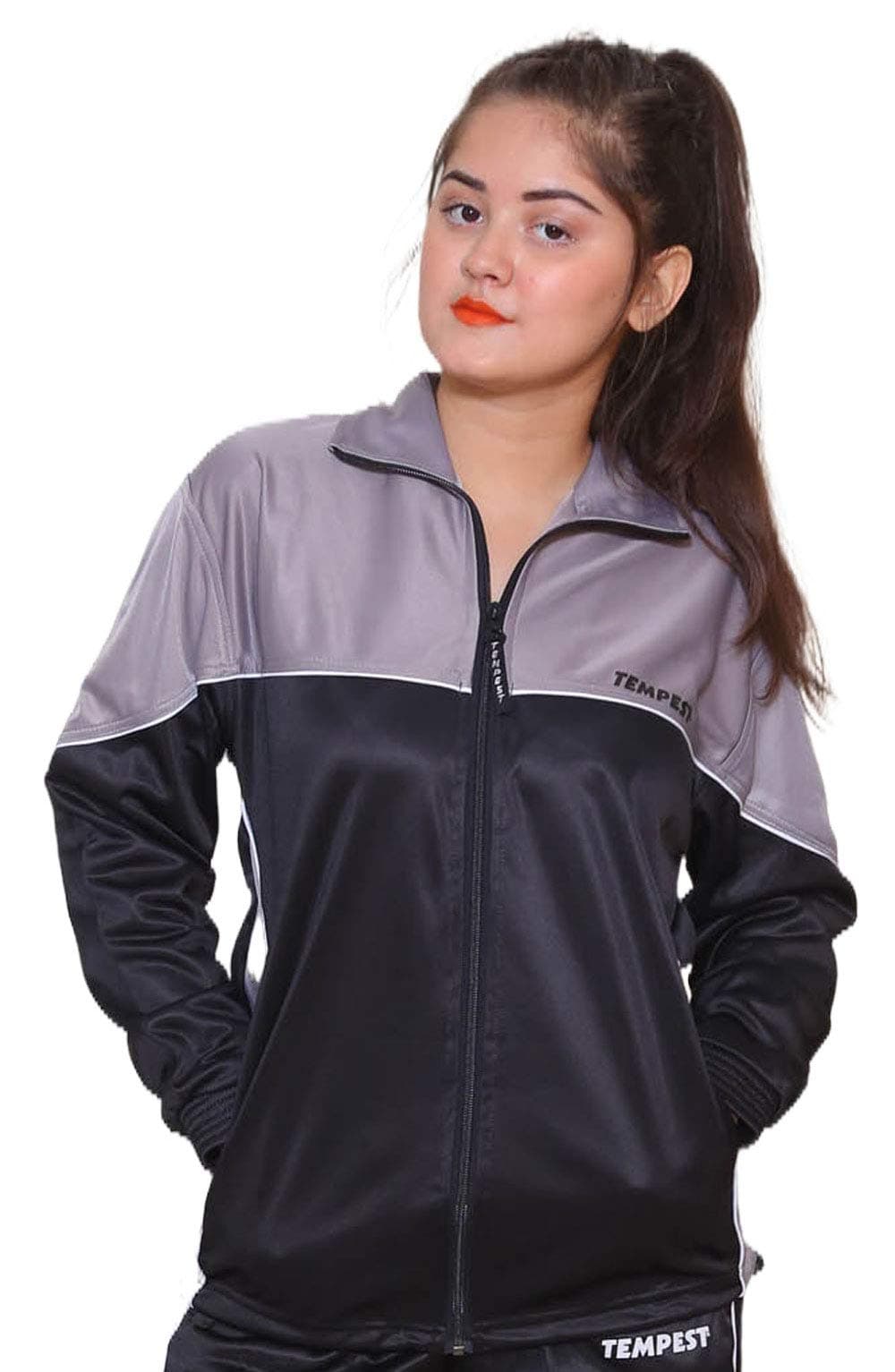 Tempest Women Polyester Track Jacket (Grey,XXL) Standard Length