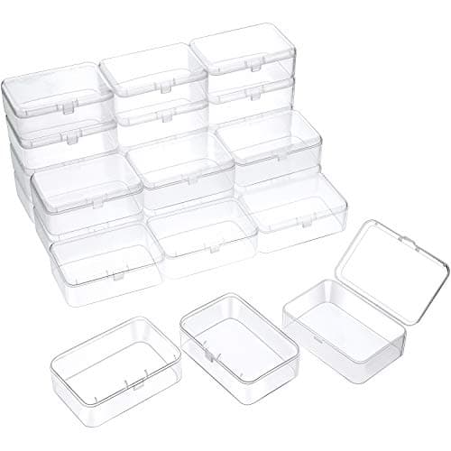 SATINIOR 24 Packs Small Clear Plastic Beads Storage Containers Box with Hinged Lid for Storage of Small Items, Crafts, Jewelry, Hardware (3.5 x 2.4 x 1.2 Inches)