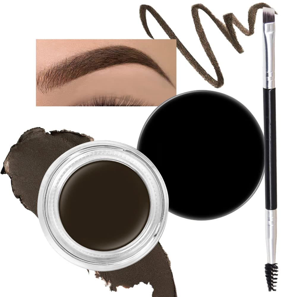 evpct 2Pcs Eyebrows Pomade Shaping Kit with Dualended Brush Eye Brow Styling Gel Dark Brown Makeup Set Long Lasting Waterproof Colored Color Eyebrow Pencil Powder Tinting Kit pintura de cejas EBONY