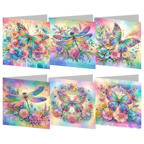 pigpigboss 6 Packs Butterfly Diamond Painting Greeting Card Kit