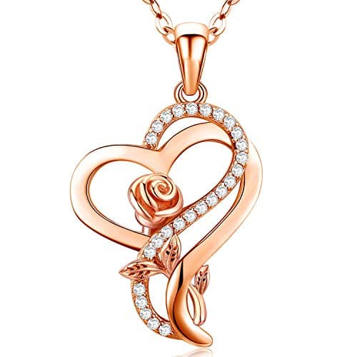 Rose Gold Heart Necklaces for Women,Birthday Mothers Day Christmas Jewelry Gifts for Wife Girlfriend Mom from Daughter