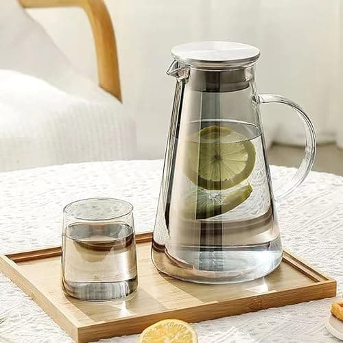 bellemax Italian Black Premium Water and Juice Glasses Set of 6 and Jug Set Combo,(6 Pieces Glasses 270ML and 1 Water Jug 1.8 Liter), Transparent, Glass and Jug Set for Dining Table (Black - A)