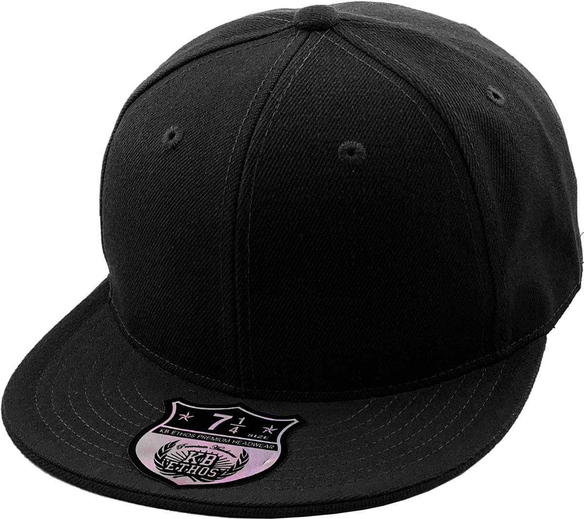 KBETHOS KNW-2364 BLK (7 1/8) The Real Original Fitted Flat-Bill Hats True-Fit, 9 Sizes & 20 Colors