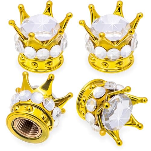 MEAJOO 4PCS Crown Bling Tire Stem Valve Caps Crystal Diamond Car Wheel Tire Valve Caps Universal Copper Core Stem Covers for Cars SUV Trucks Bikes Motorcycles Bicycles Gold Silver