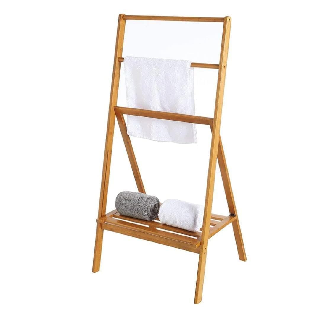 Sheesham Wood Towel Ladder Wooden Rack Rail Blanket Towel Clothes Linen Railing Hanger for Bathroom Bedroom Wooden Towel Holder 3 Tier Natural 04