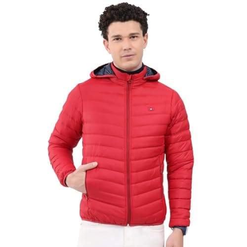 Monte Carlo Men’s Regular Fit Solid Hooded Neck Full Sleeve Winter Jacket | Stylish Warm Design | Soft Comfortable Fabric | Stylish Winter Outerwear for Men Red XL (Pack Of 1)