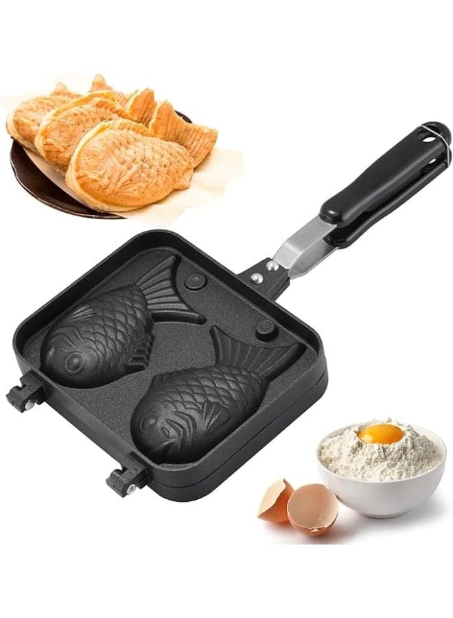 Double Fish Shaped Waffle Maker,Non-stick Taiyaki Cake Pan Bread Waffle Maker with Streamlined Handle,Taiyaki Fish Shape Cake Pan Mold,for Home DIY Cooking