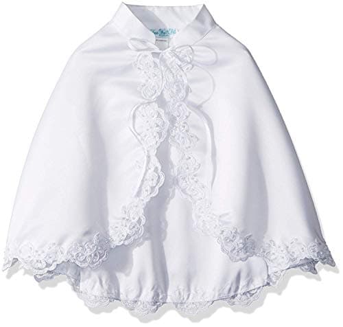 Girl's White Satin Communion Special Occasion Cape with Lace Trim - S (5-6x)