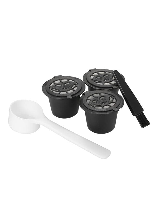 3-Piece Coffee Capsule Filter With Spoon And Brush Black