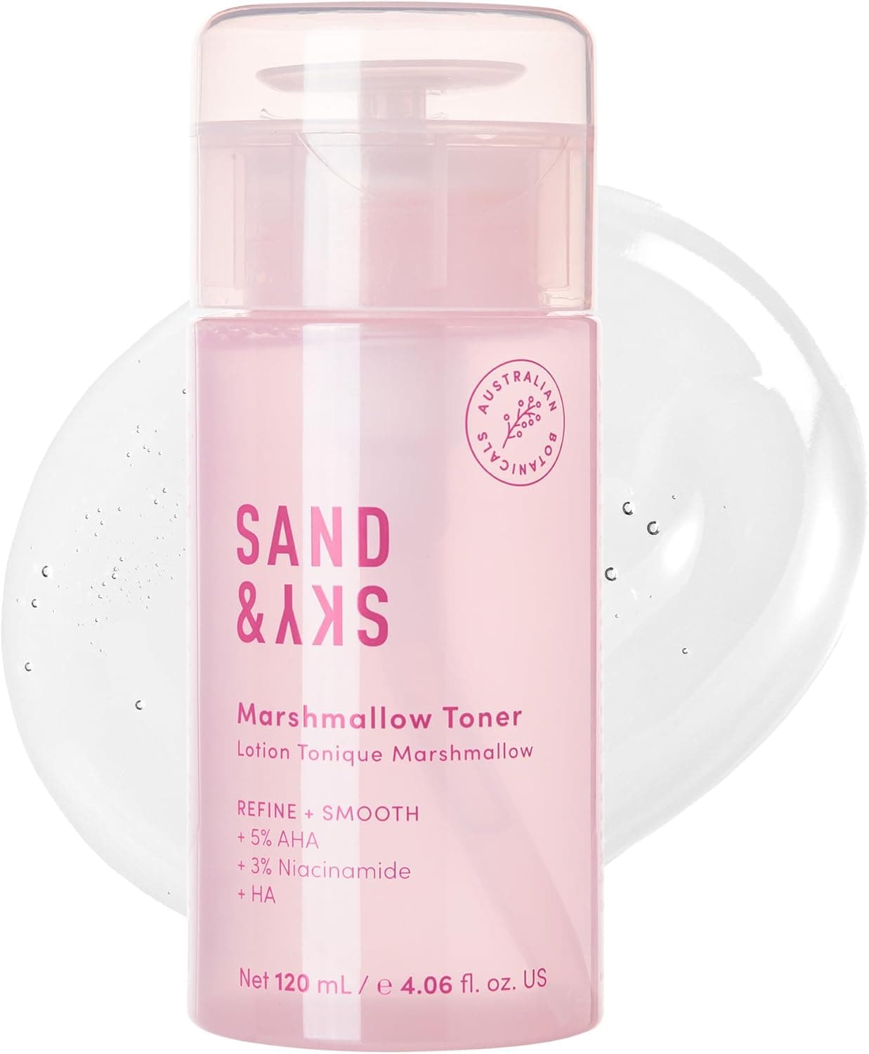 Sand Sky Marshmallow Niacinamide Brightening Toner with AHA BHA Hyaluronic Acid Marshmallow Root Extract Gentle Facial Toner to minimize pores and Refine Skin Texture