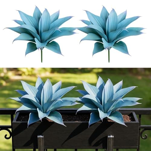 ENALGRE Artificial Agave Faux Agave Fake Greenery Outdoor Artificial Plant Fake Plant for Indoor Home Decoration Plastic Plant Outdoor Decoration Front Porch Decor Simulation Plants Blue142In2Pack