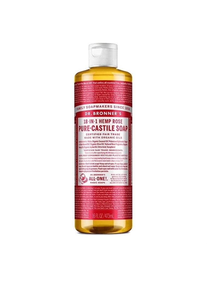Pure-Castile Liquid Soap (Rose, 16 ounce) - Made with Organic Oils, 18-in-1 Uses: Face, Body, Hair, Laundry, Pets and Dishes, Concentrated, Vegan, Non-GMO